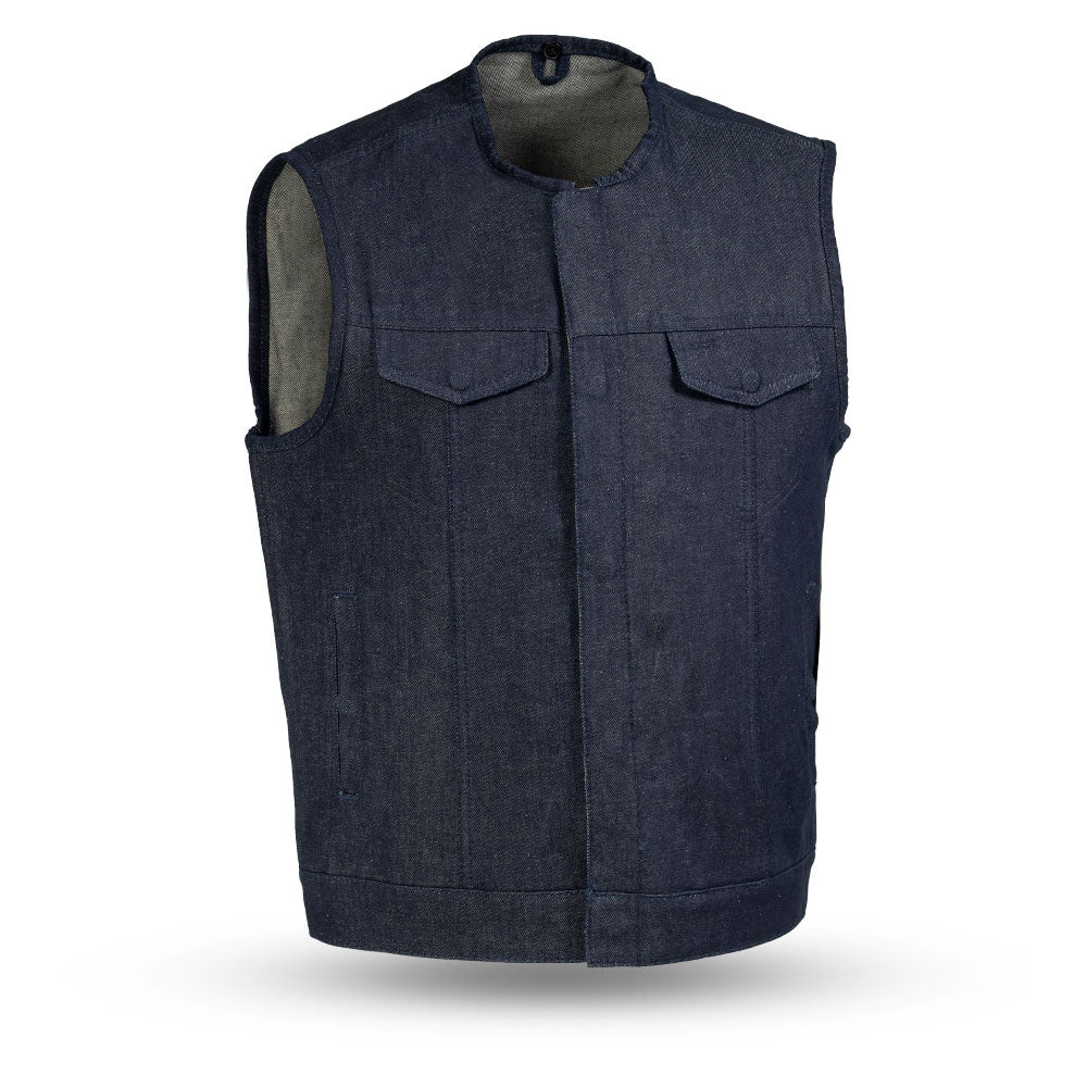 Tressivo-Haywood Men's Motorcycle Denim Vest - Blue - Tressivo