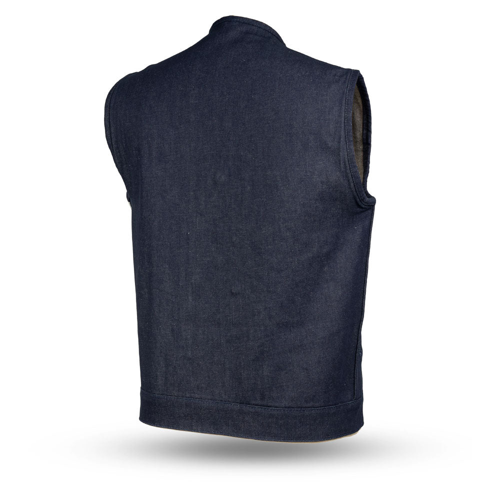Tressivo-Haywood Men's Motorcycle Denim Vest - Blue - Tressivo
