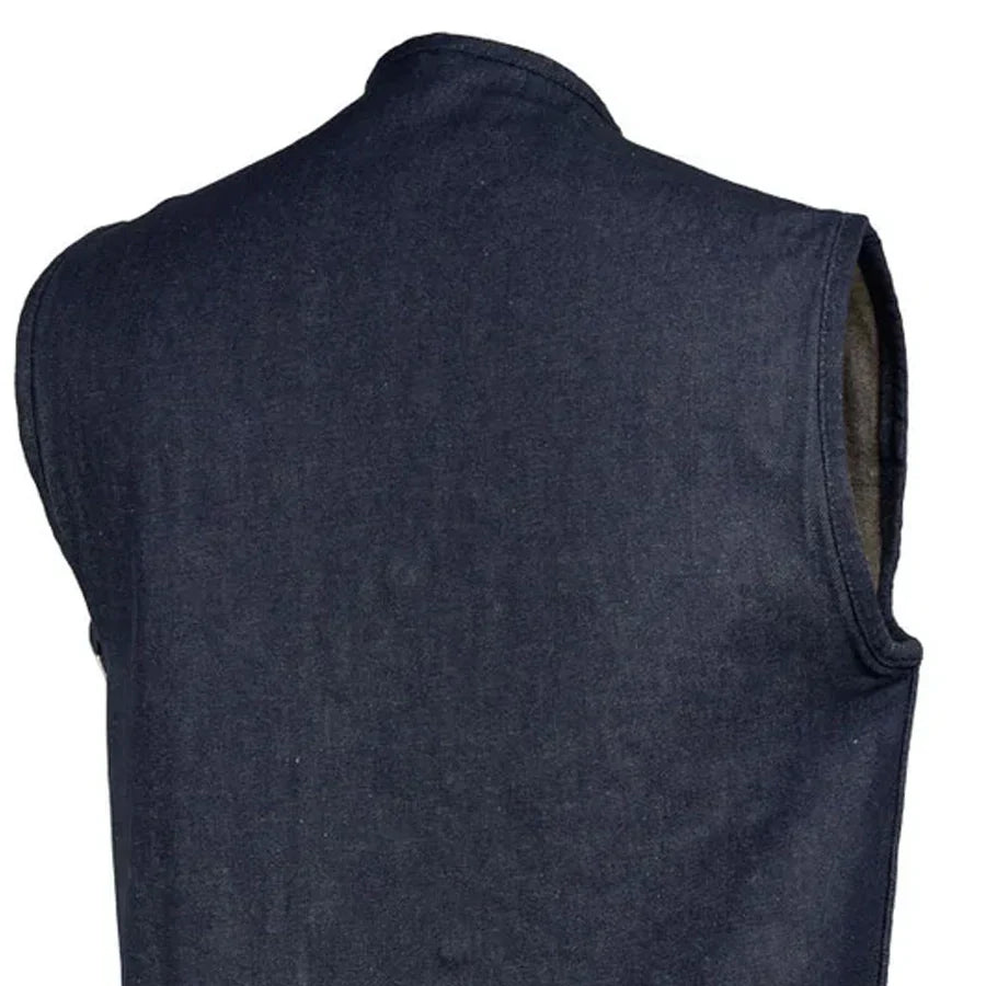 Tressivo-Haywood Men's Motorcycle Denim Vest - Blue - Tressivo