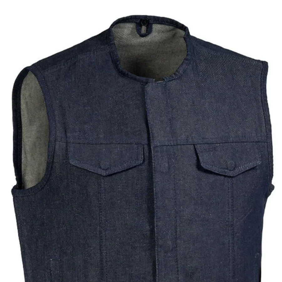 Tressivo-Haywood Men's Motorcycle Denim Vest - Blue - Tressivo