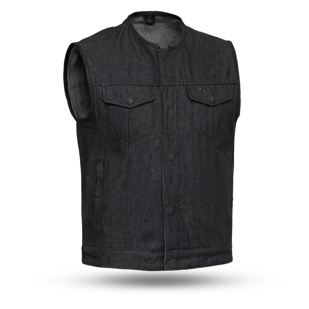 Tressivo-Haywood Men's Motorcycle Denim Vest - Black - Tressivo
