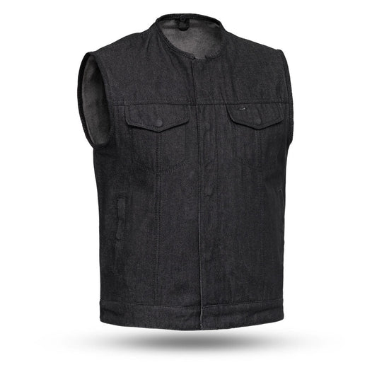 Tressivo-Haywood Men's Motorcycle Denim Vest - Black - Tressivo