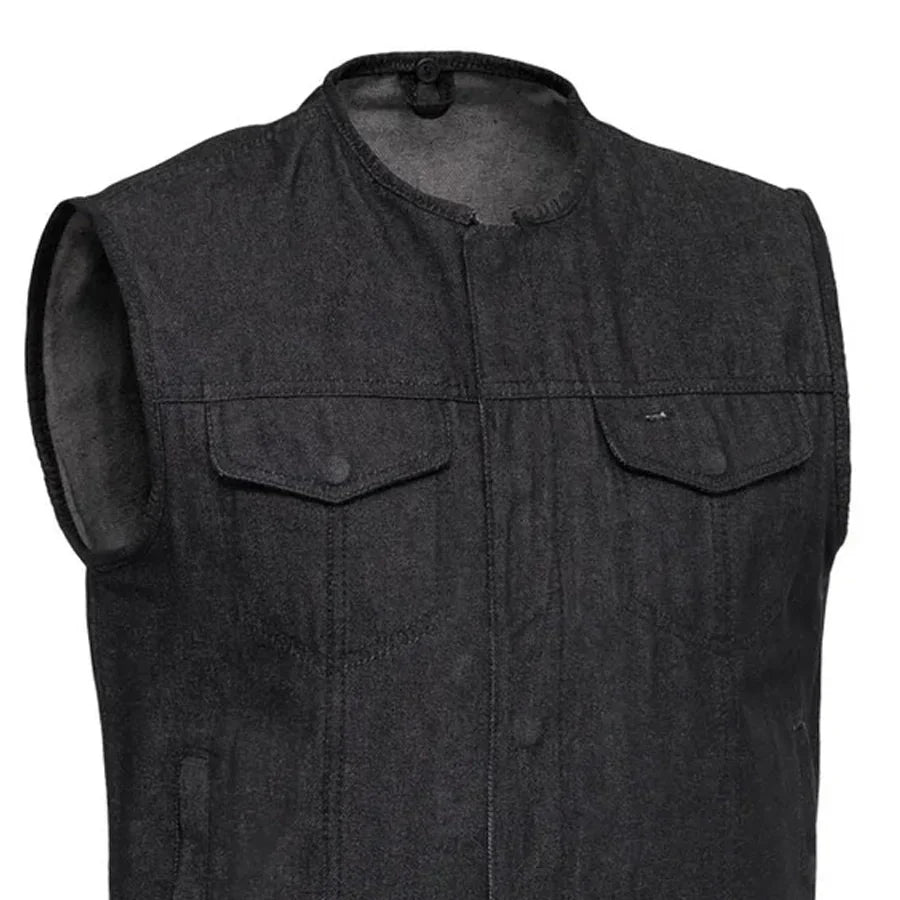 Tressivo-Haywood Men's Motorcycle Denim Vest - Black - Tressivo