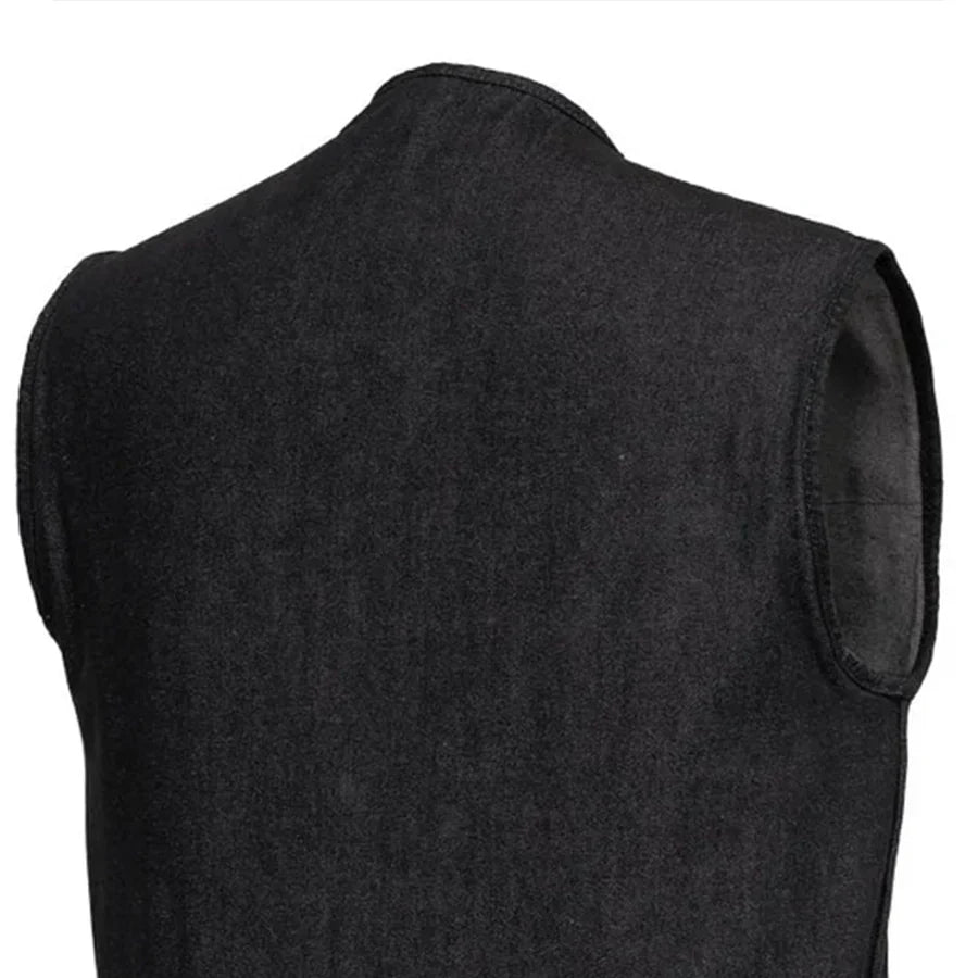 Tressivo-Haywood Men's Motorcycle Denim Vest - Black - Tressivo
