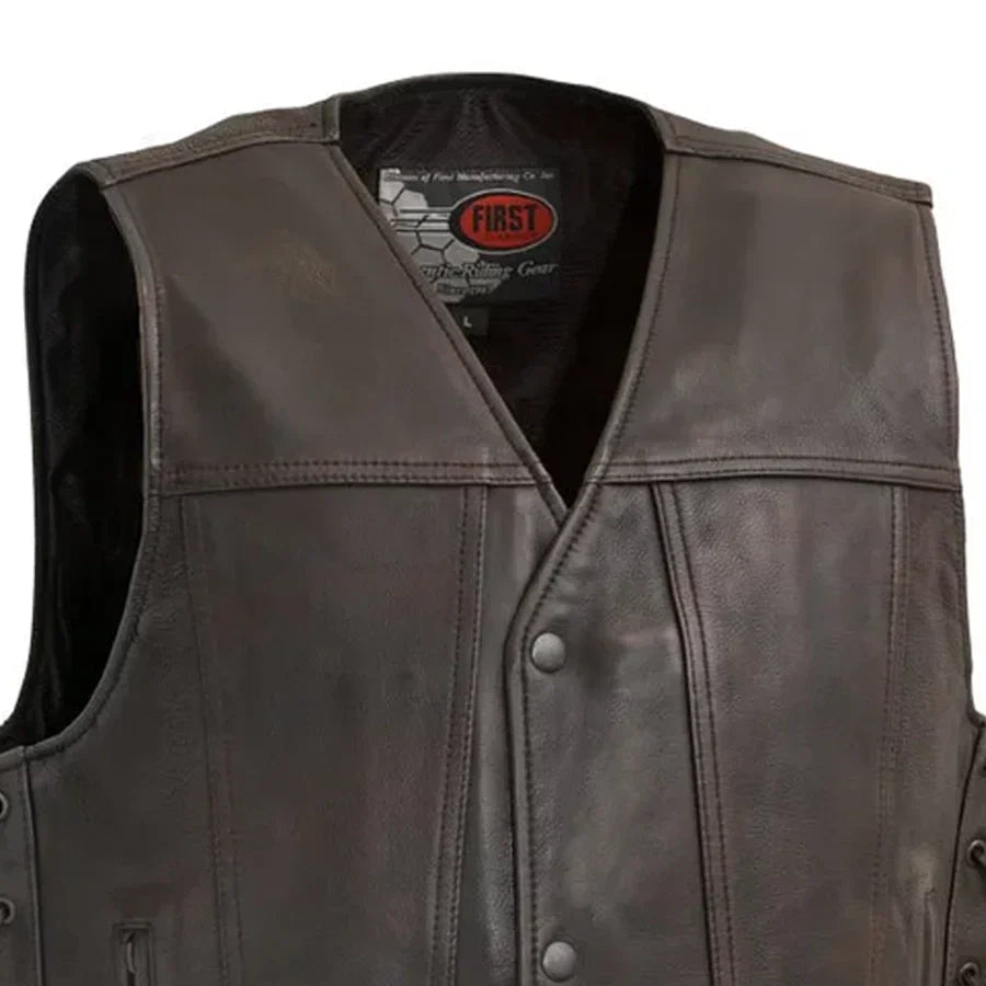 Tressivo-High Roller Men's Motorcycle Leather Vest - Tressivo