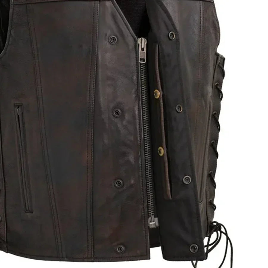 Tressivo-High Roller Men's Motorcycle Leather Vest - Tressivo