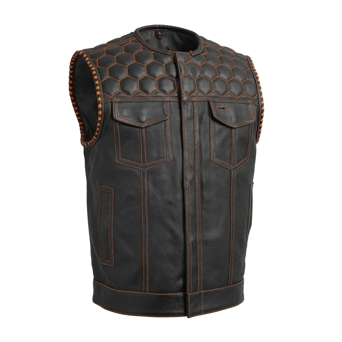 Tressivo-Hornet Perforated Men's Club Style Leather Vest - Tressivo