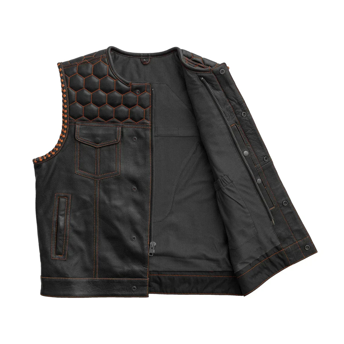 Tressivo-Hornet Perforated Men's Club Style Leather Vest - Tressivo