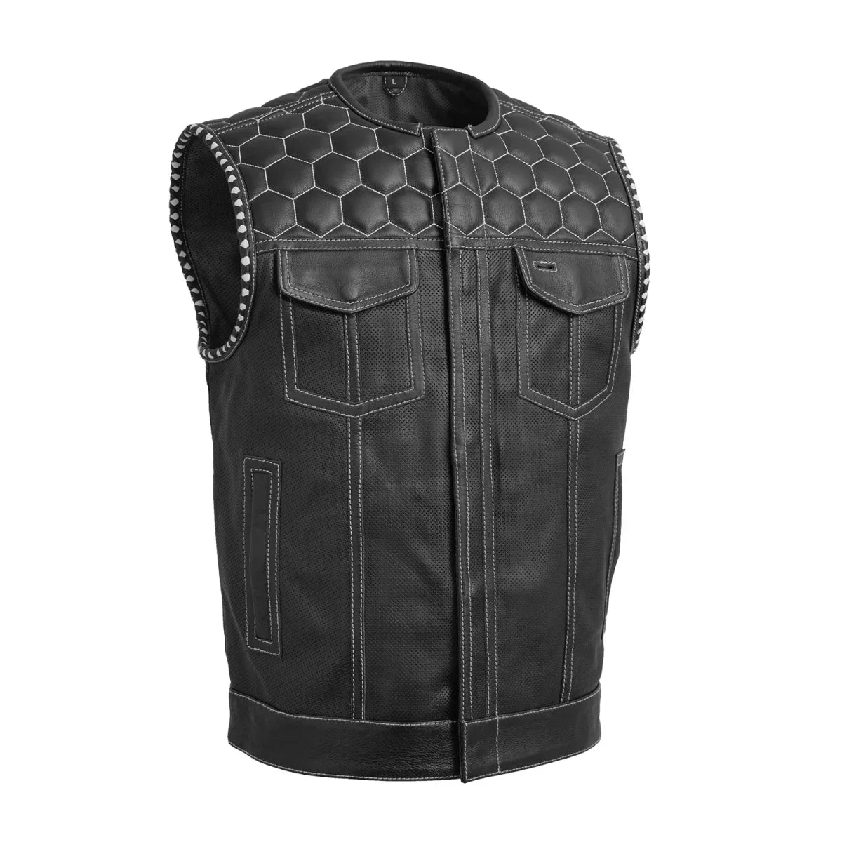 Tressivo-Hornet Perforated Men's Club Style Leather Vest - Tressivo
