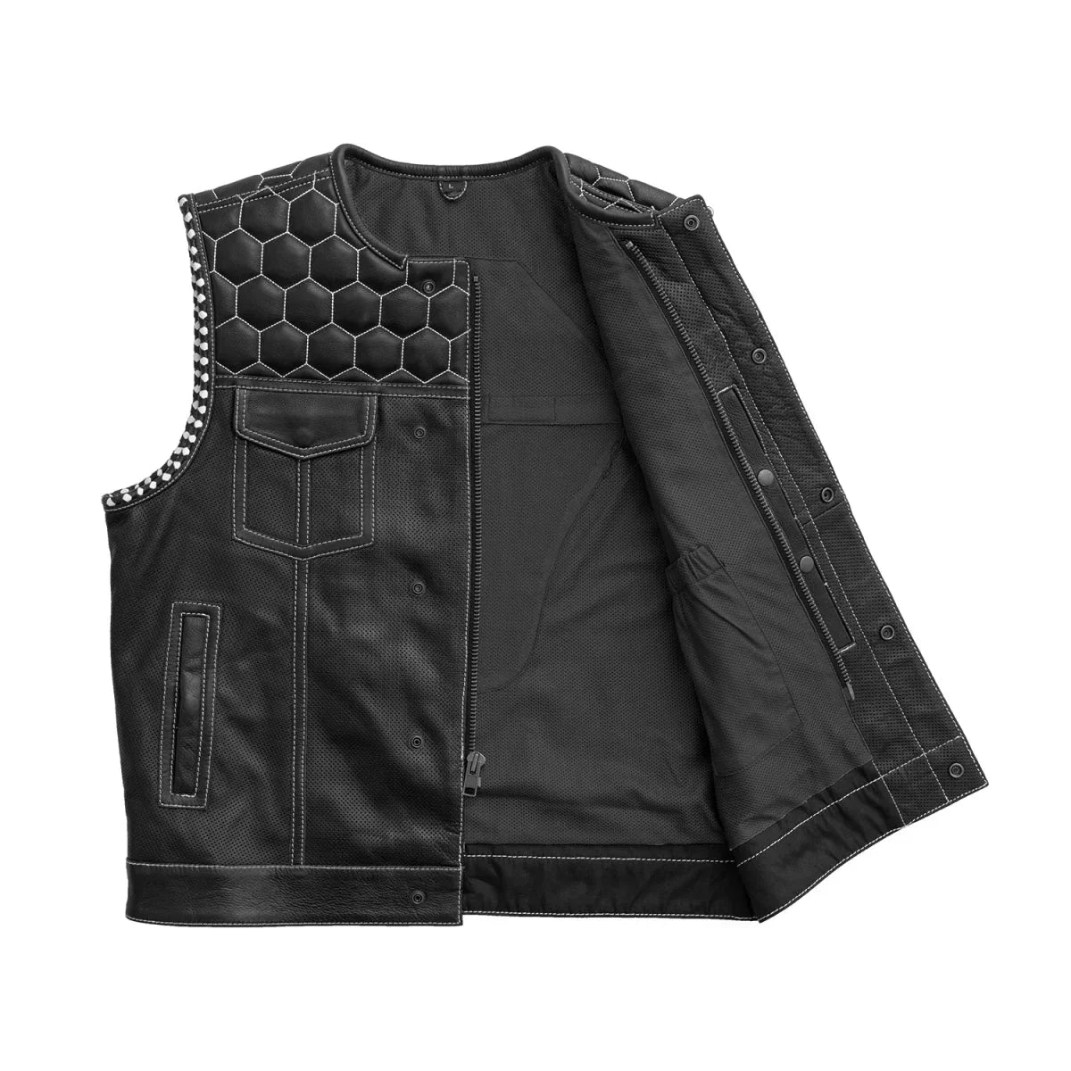 Tressivo-Hornet Perforated Men's Club Style Leather Vest - Tressivo