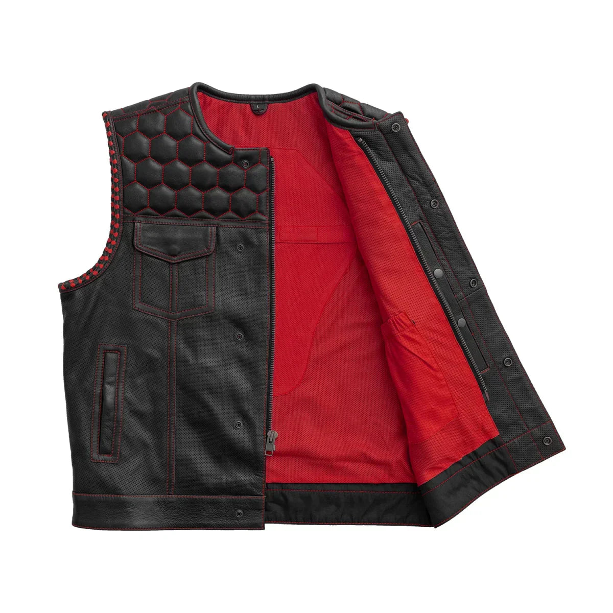 Tressivo-Hornet Perforated Men's Club Style Leather Vest - Tressivo