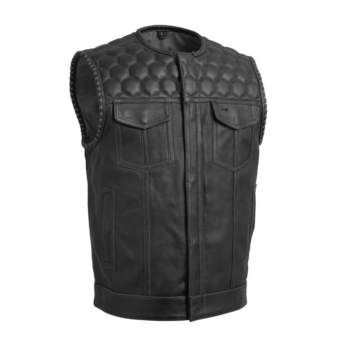 Tressivo-Hornet Perforated Men's Club Style Leather Vest - Tressivo