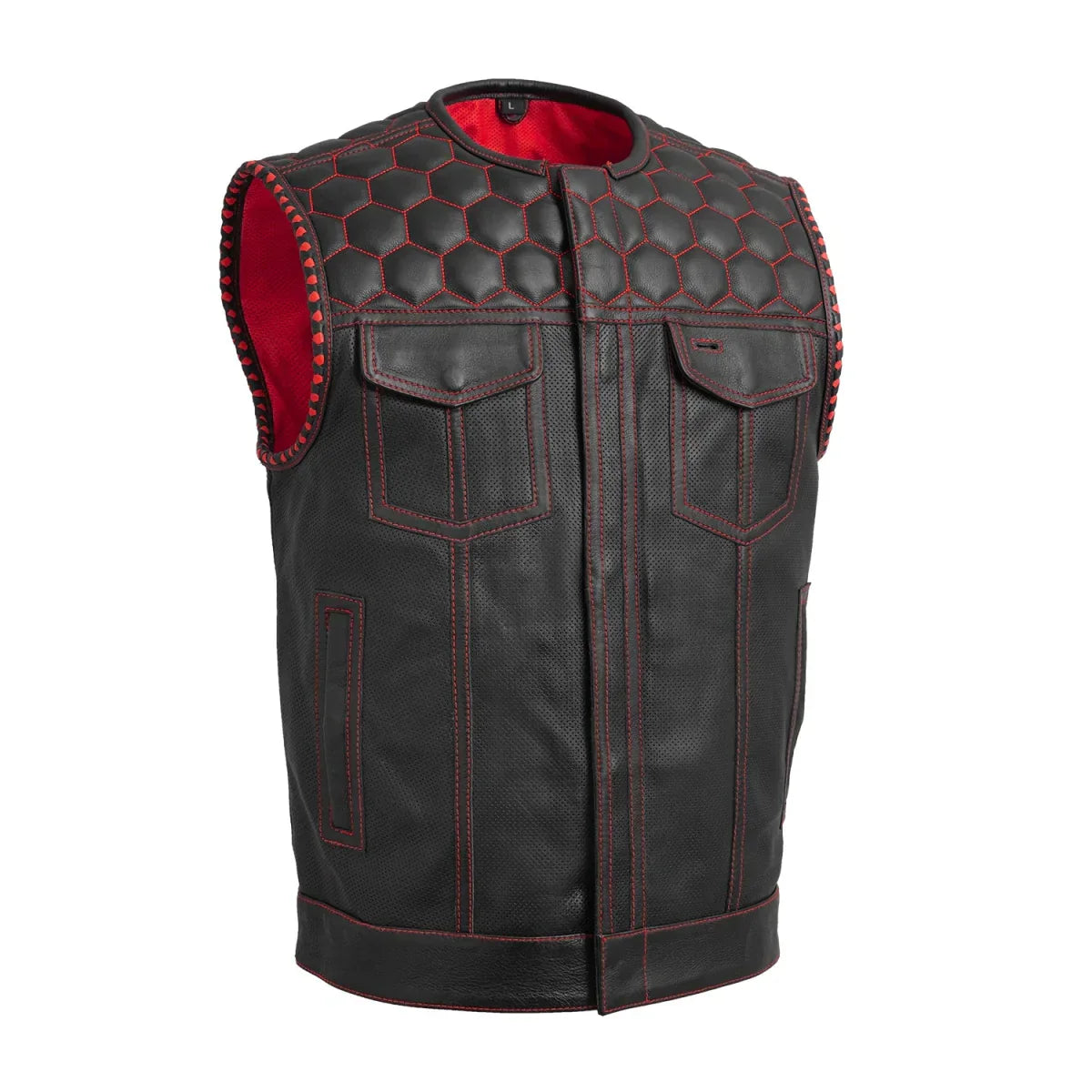 Tressivo-Hornet Perforated Men's Club Style Leather Vest - Tressivo