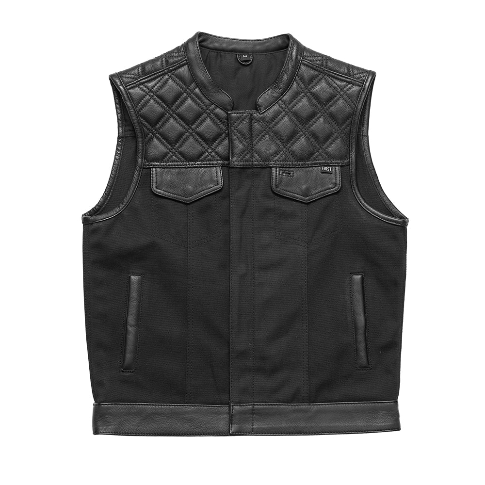 Tressivo-Hunt Club Motorcycle Leather Canvas Vest Black - Tressivo
