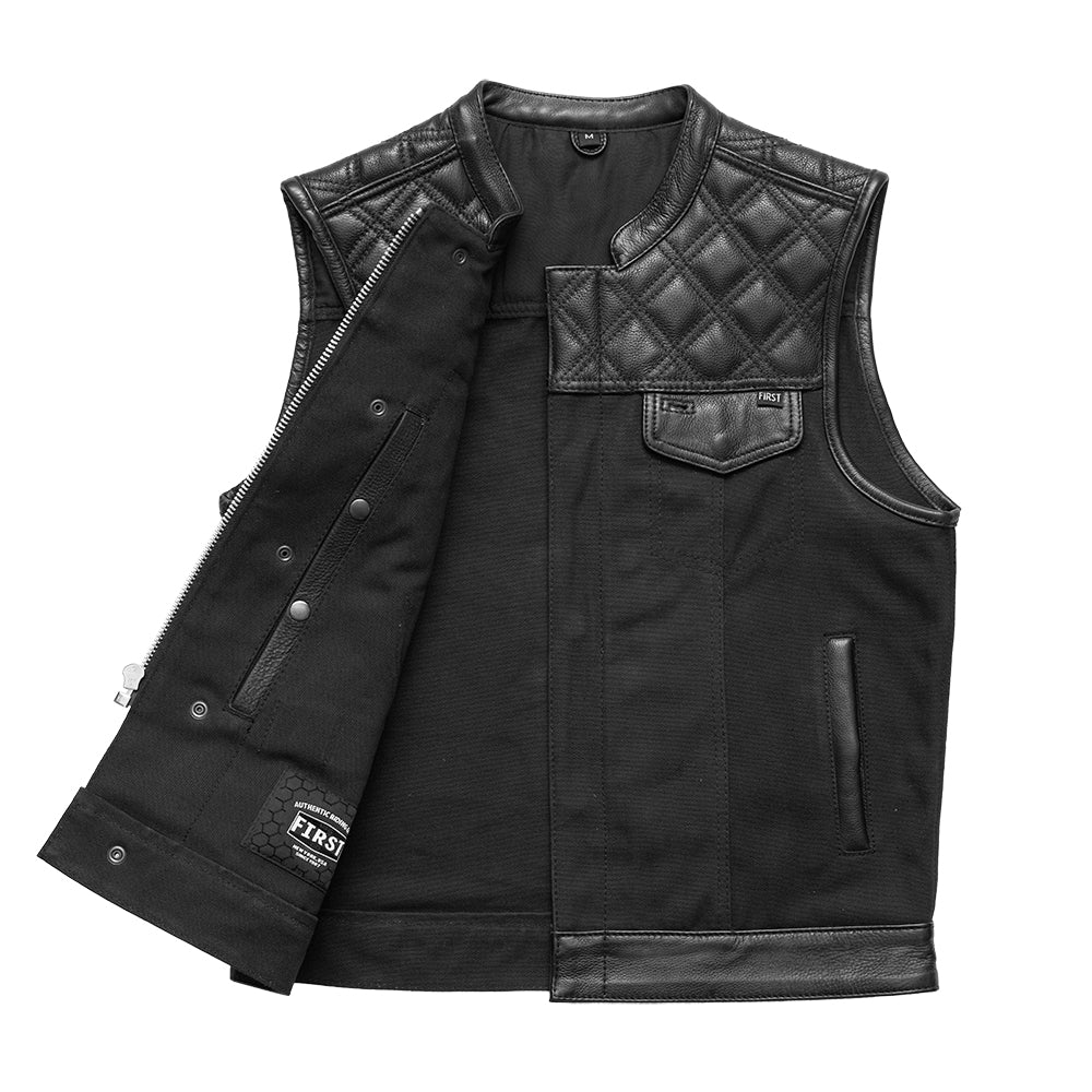 Tressivo-Hunt Club Motorcycle Leather Canvas Vest Black - Tressivo