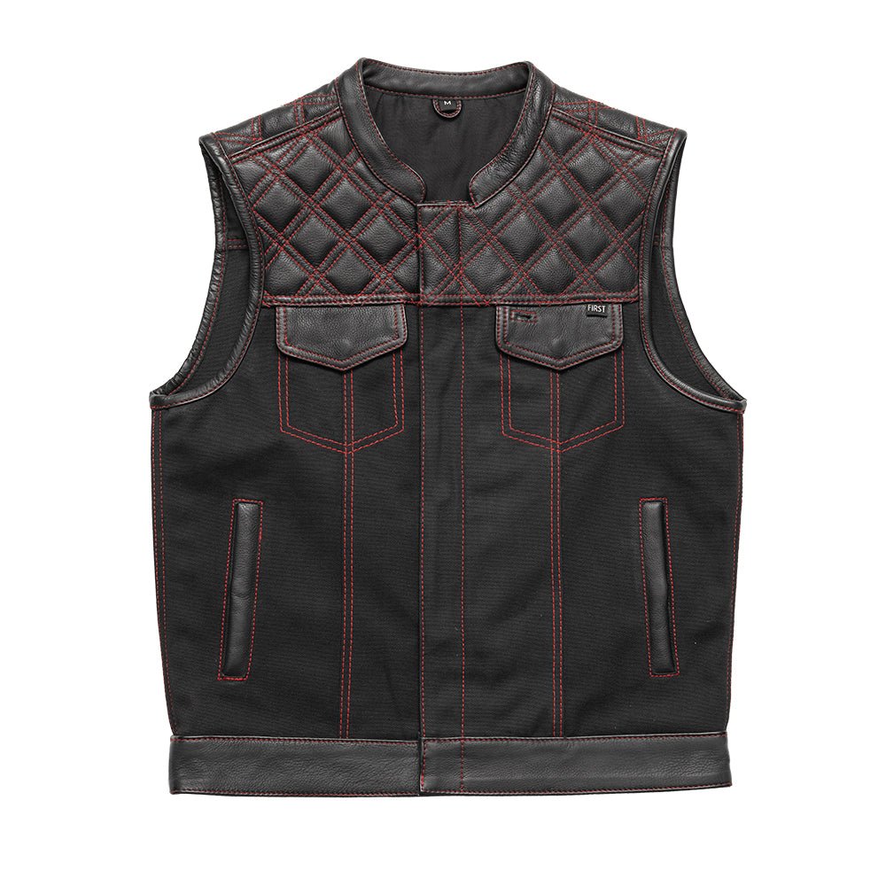 Tressivo-Hunt Club Motorcycle Leather Canvas Vest Black/Red - Tressivo