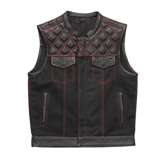 Tressivo-Hunt Club Motorcycle Leather Canvas Vest Black/Red - Tressivo