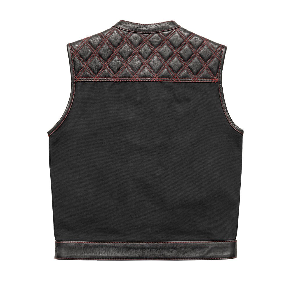 Tressivo-Hunt Club Motorcycle Leather Canvas Vest Black/Red - Tressivo