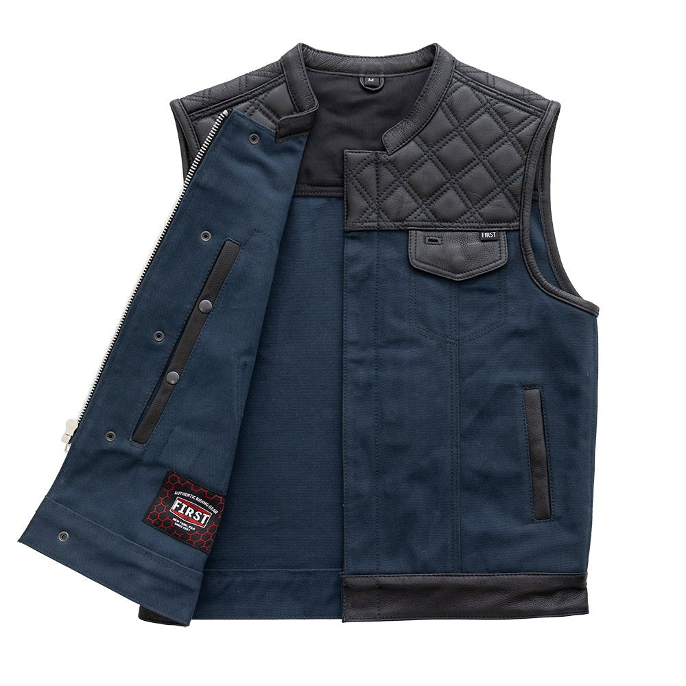 Tressivo-Hunt Club Motorcycle Leather Canvas Vest Blue - Tressivo