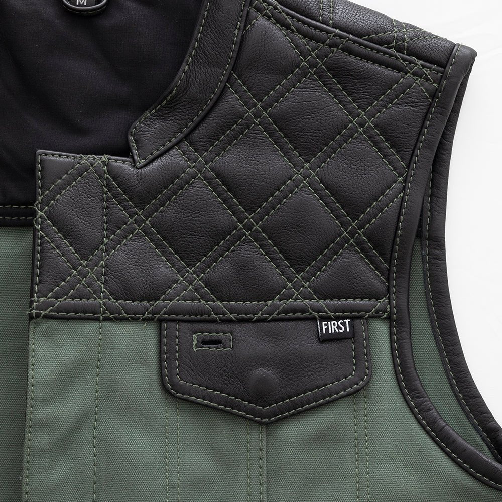 Tressivo-Hunt Club Motorcycle Leather Canvas Vest Green - Tressivo