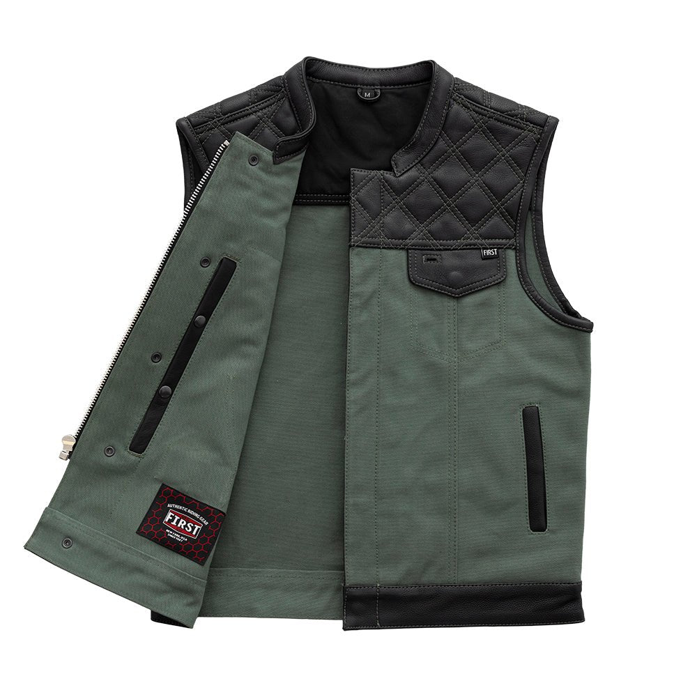 Tressivo-Hunt Club Motorcycle Leather Canvas Vest Green - Tressivo