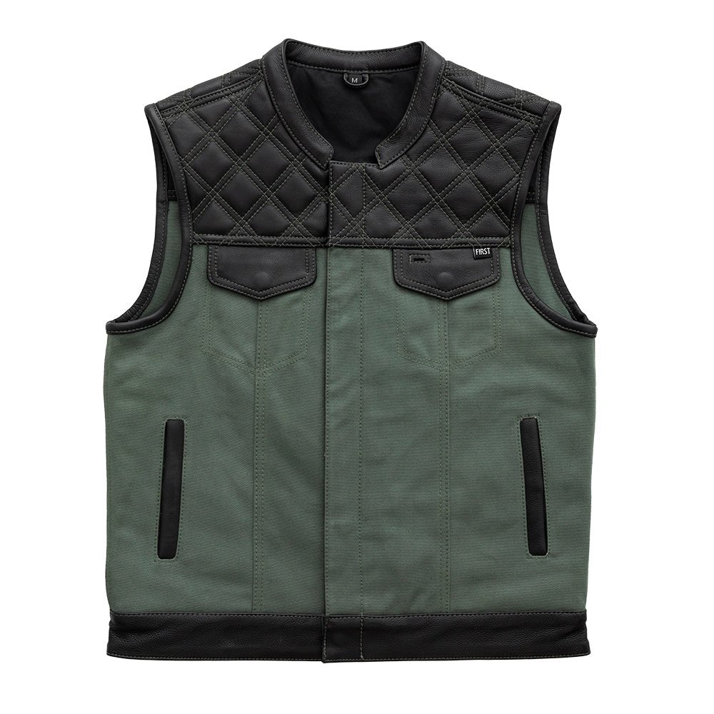 Tressivo-Hunt Club Motorcycle Leather Canvas Vest Green - Tressivo