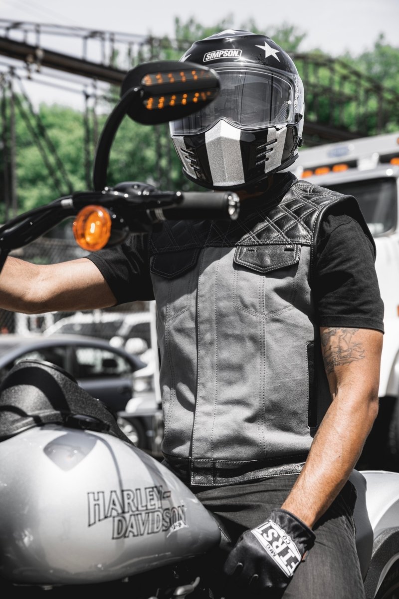 Tressivo-Hunt Club Motorcycle Leather Canvas Vest Grey - Tressivo