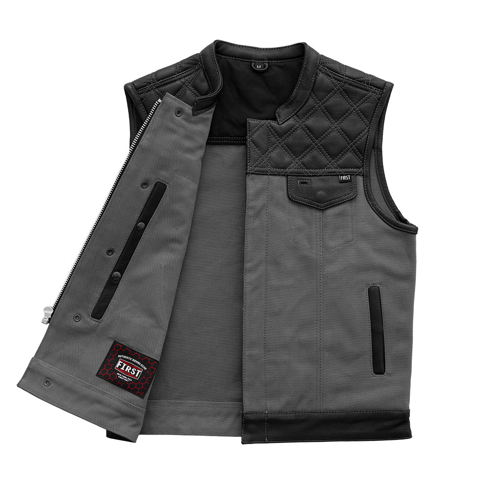 Tressivo-Hunt Club Motorcycle Leather Canvas Vest Grey - Tressivo