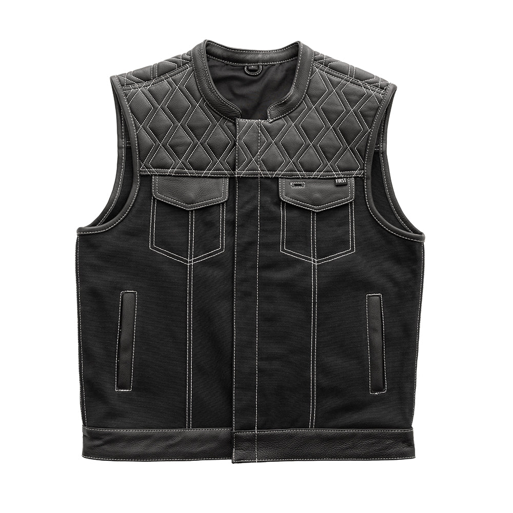 Tressivo-Hunt Club Motorcycle Leather Canvas Vest White Stitch - Tressivo