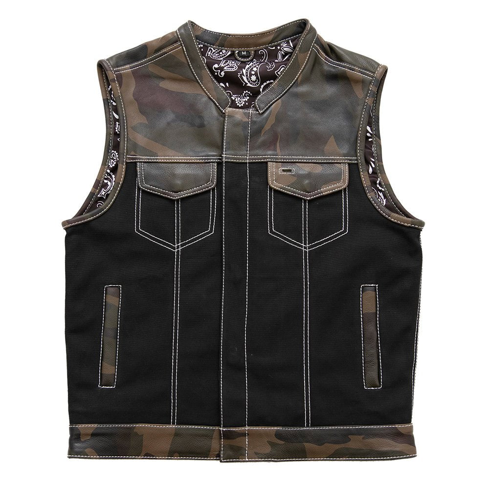 Tressivo-Infantry Motorcycle Leather Canvas Vest - Tressivo