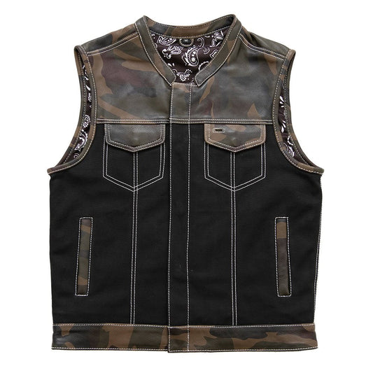 Tressivo-Infantry Motorcycle Leather Canvas Vest - Tressivo