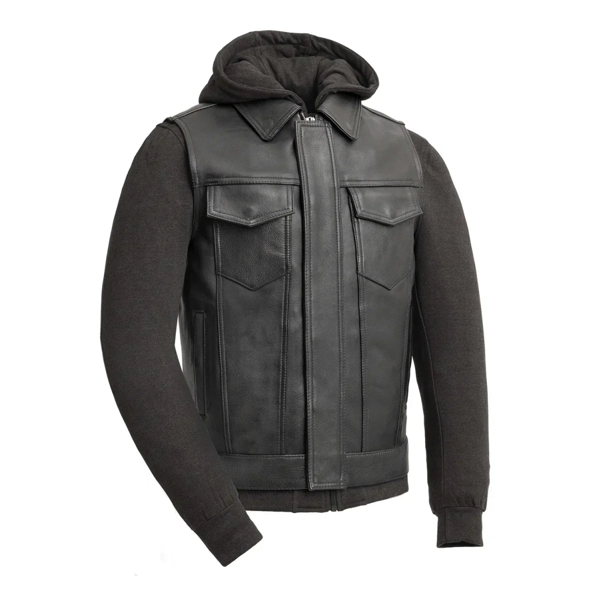 Tressivo-Kent Men's Motorcycle Leather Vest and Hoodie - Tressivo