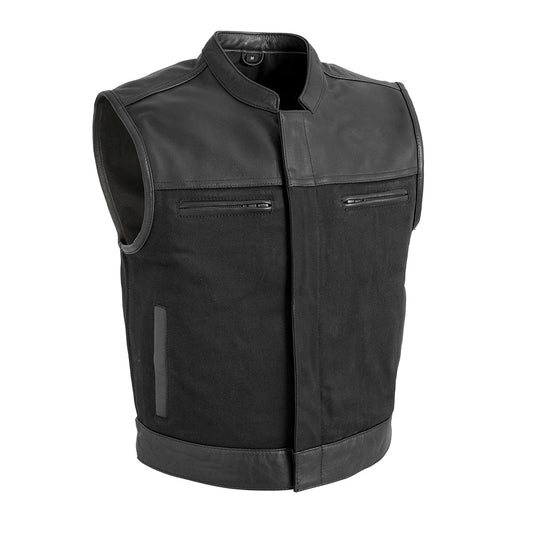 Tressivo-Lowrider Men's Motorcycle Leather/Twill Vest - Tressivo