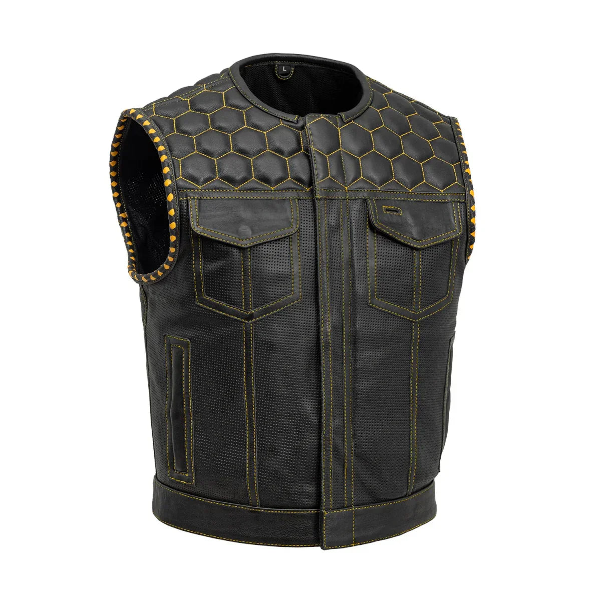 Tressivo-Lowside Hornet Perforated Men's Club Style Leather Vest - Tressivo