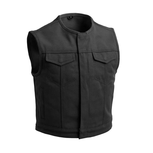 Tressivo-Lowside Black Men's Motorcycle Canvas Vest - Tressivo