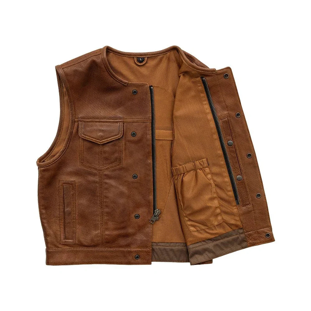 Tressivo-Lowside Men's Perforated Motorcycle Leather Vest - Tressivo