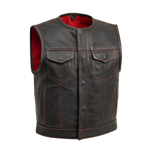 Tressivo-Lowside Men's Perforated Motorcycle Leather Vest - Tressivo