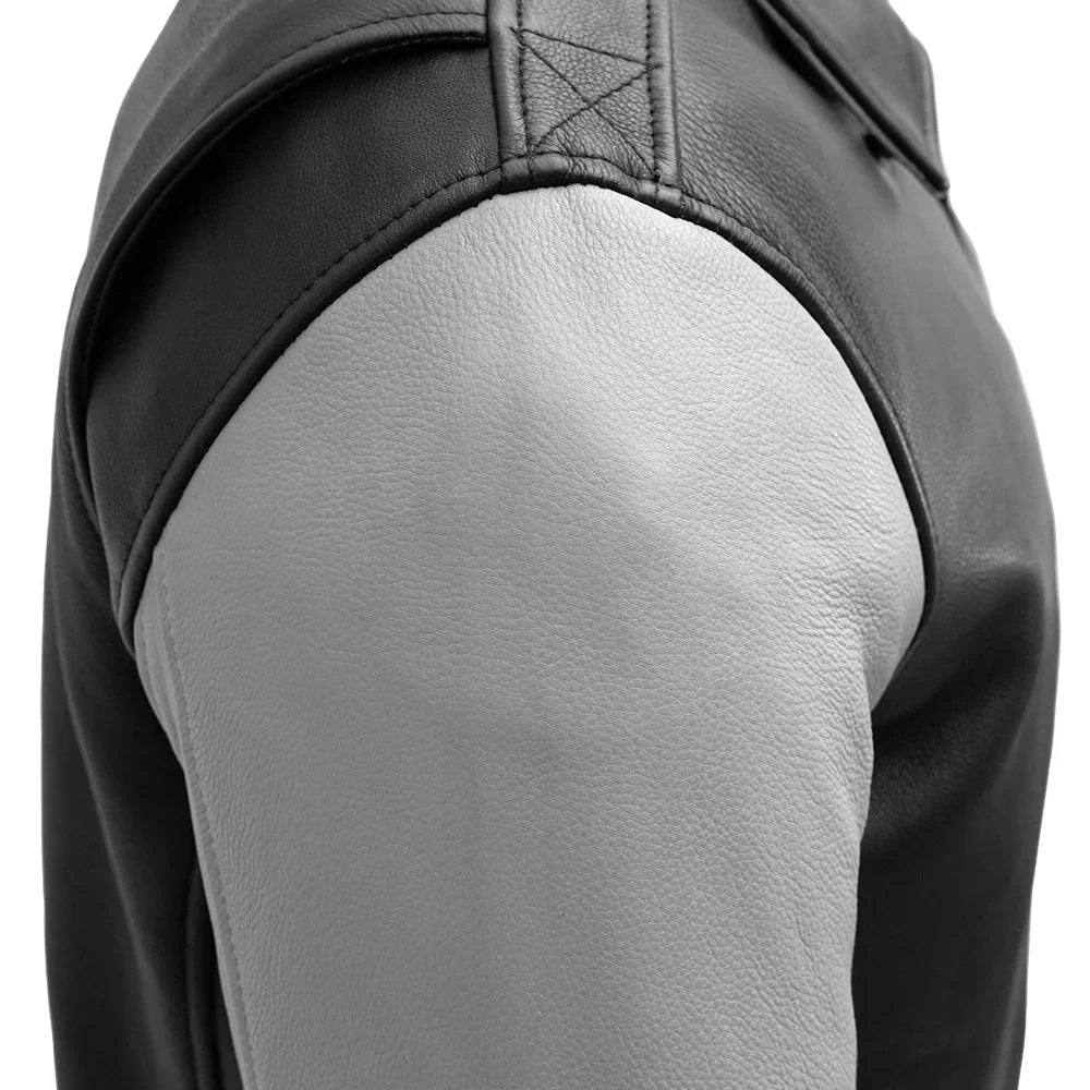 Tressivo-Moto Bomber Two Tone Men's Leather Jacket - Tressivo