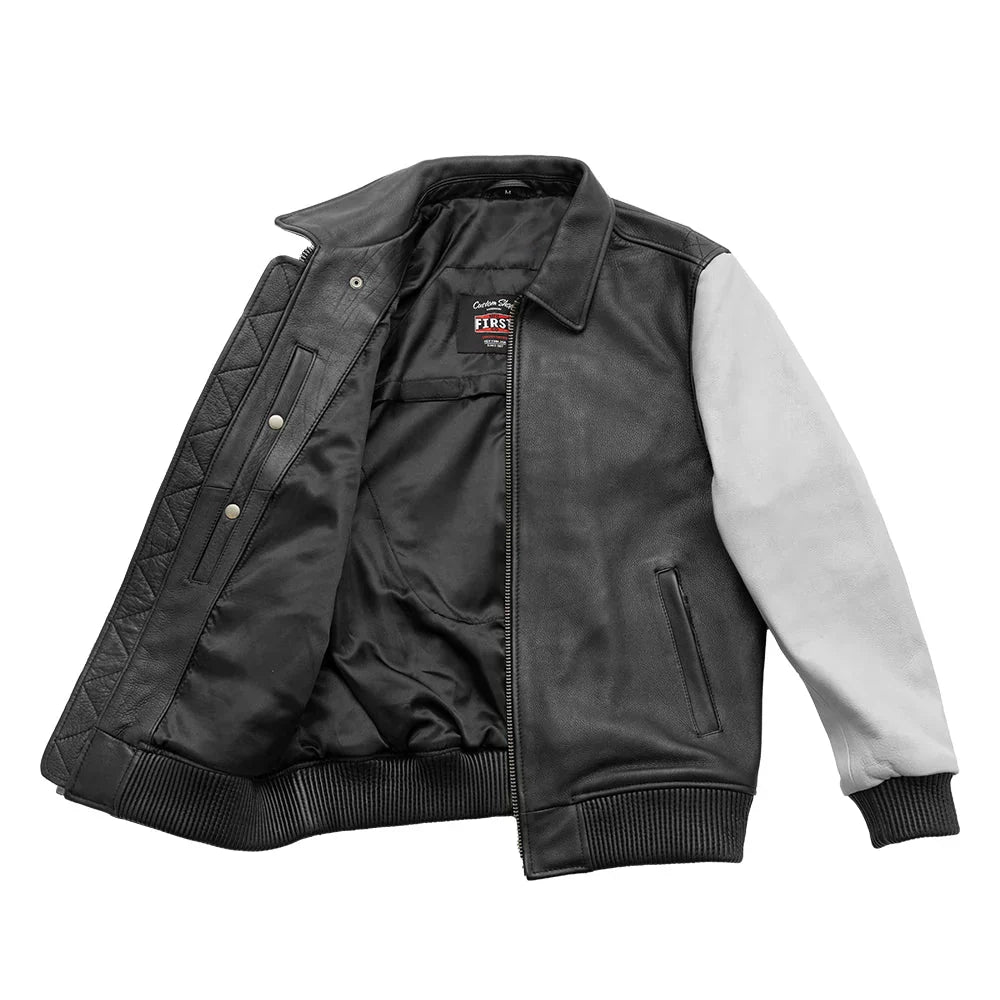 Tressivo-Moto Bomber Two Tone Men's Leather Jacket - Tressivo