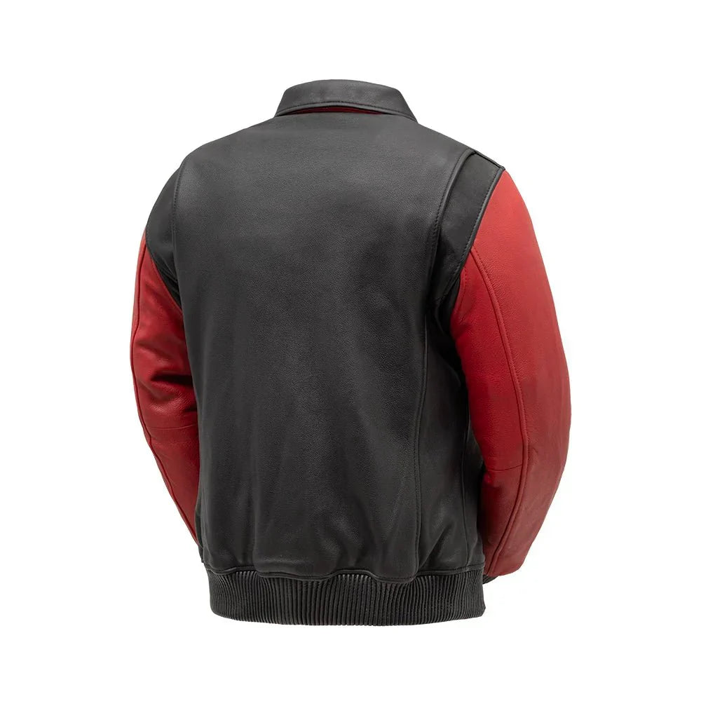 Tressivo-Moto Bomber Two Tone Men's Leather Jacket - Tressivo