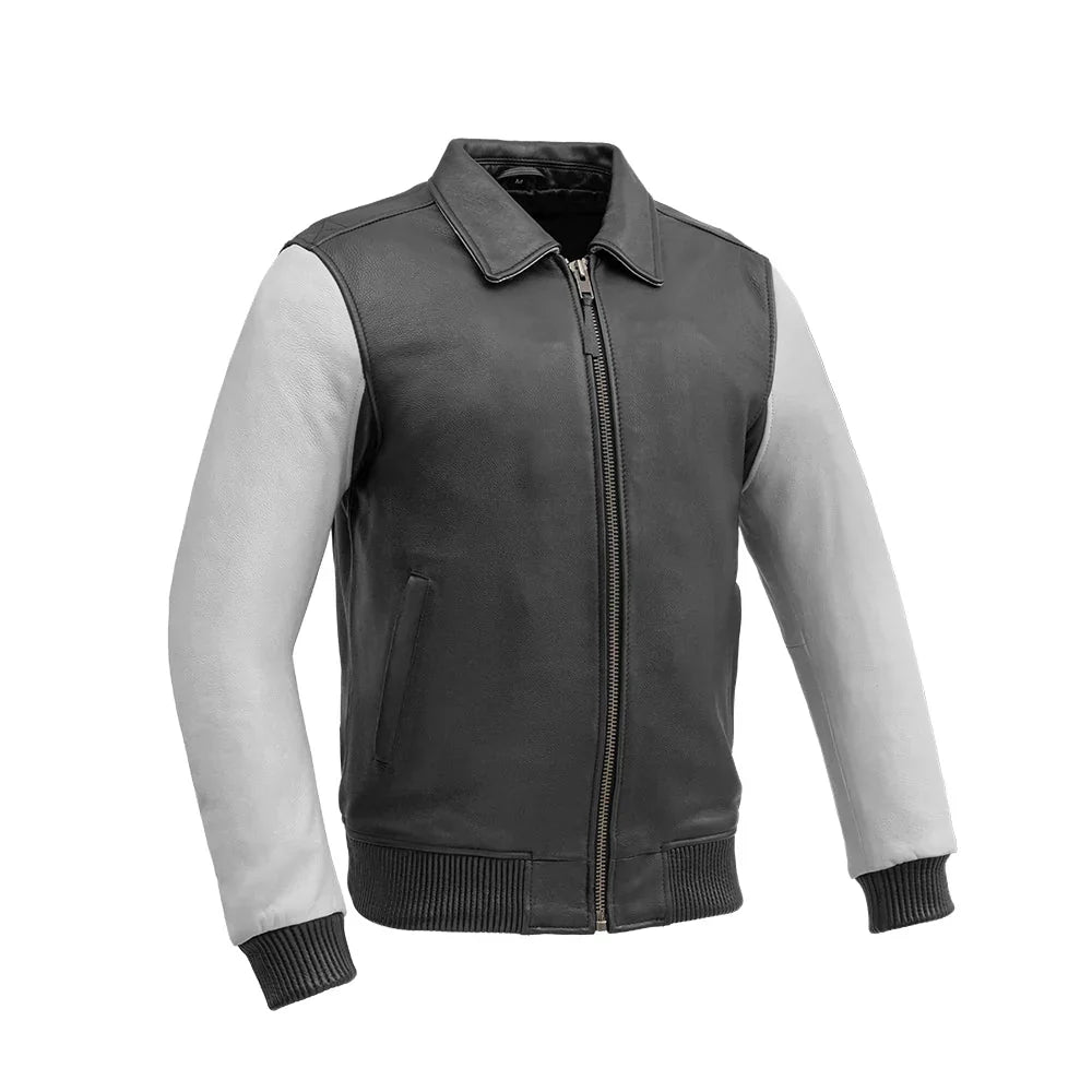 Tressivo-Moto Bomber Two Tone Men's Leather Jacket - Tressivo
