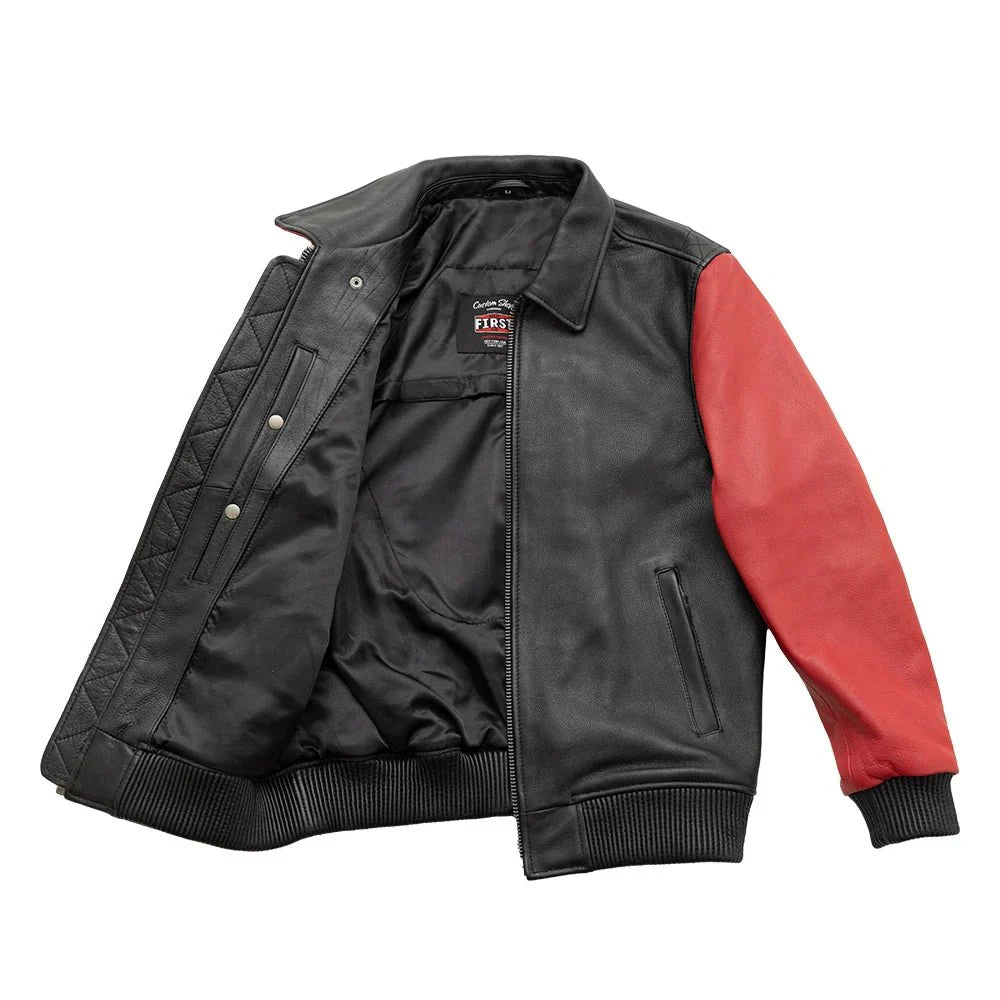 Tressivo-Moto Bomber Two Tone Men's Leather Jacket - Tressivo
