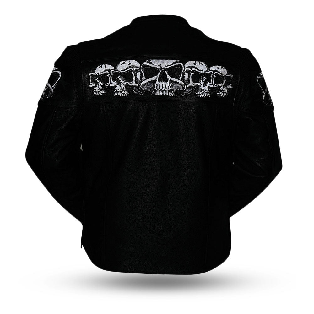Tressivo-Savage Skulls Men's Motorcycle Leather Jacket - Tressivo