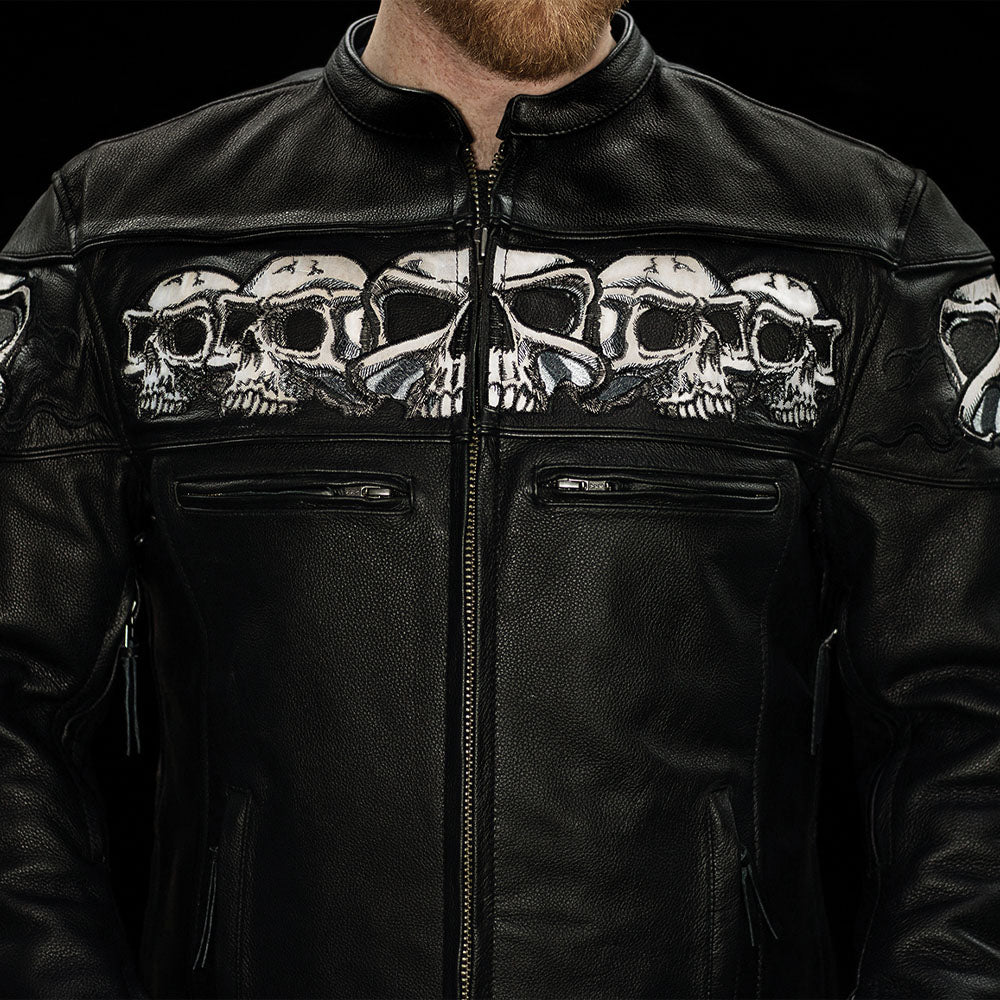 Tressivo-Savage Skulls Men's Motorcycle Leather Jacket - Tressivo