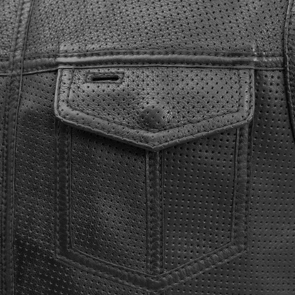 Tressivo-Sharp Shooter Perforated Men's Motorcycle Leather Vest - Tressivo