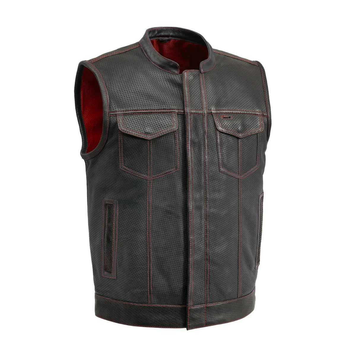Tressivo-Sharp Shooter Perforated Men's Motorcycle Leather Vest - Tressivo