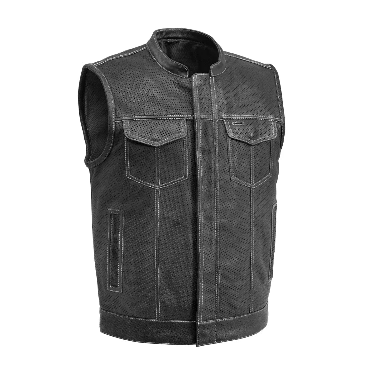 Tressivo-Sharp Shooter Perforated Men's Motorcycle Leather Vest - Tressivo