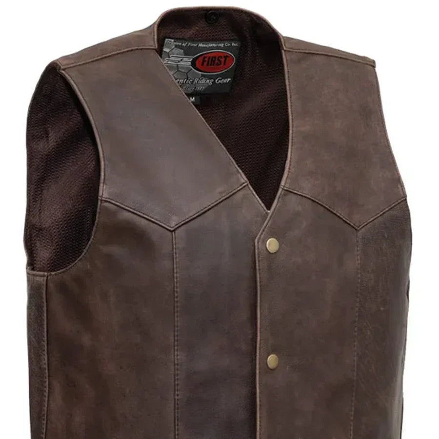 Tressivo-Texan Men's Motorcycle Western Style Leather Vest - Tressivo