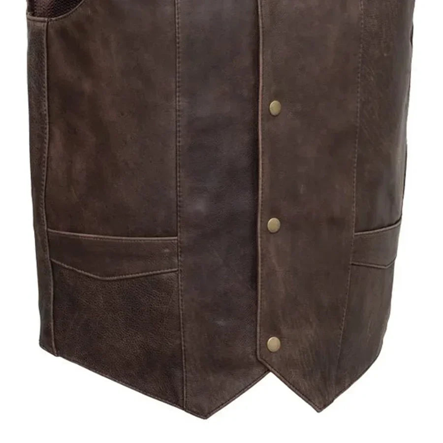 Tressivo-Texan Men's Motorcycle Western Style Leather Vest - Tressivo