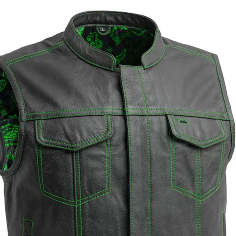 Tressivo-The Club Cut Men's Motorcycle Leather Vest, Multiple Color Options - Tressivo
